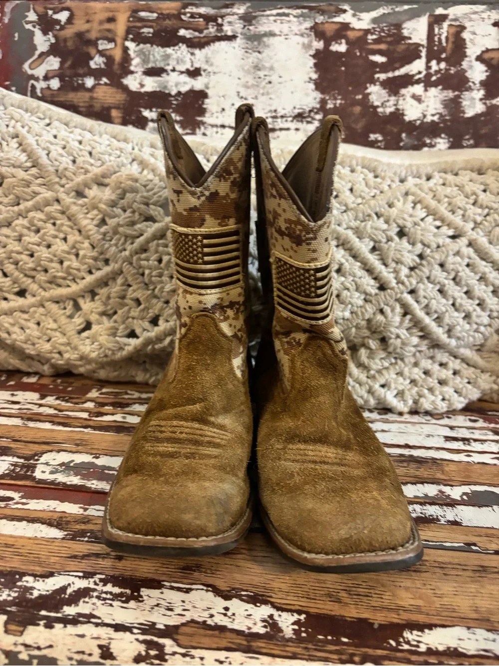 Ariat Kids Brown/Tan Western Cowboy Boots - Desert Camo Accent